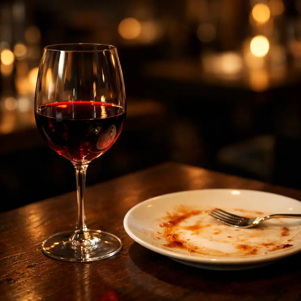 Verre de vin rouge élégant sur une table de restaurant gastronomique