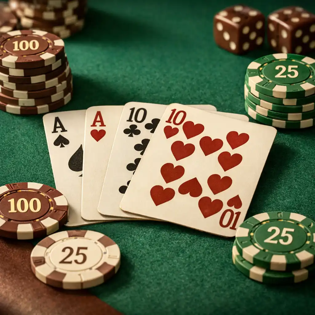Cartes à jouer et jetons de poker sur feutre vert