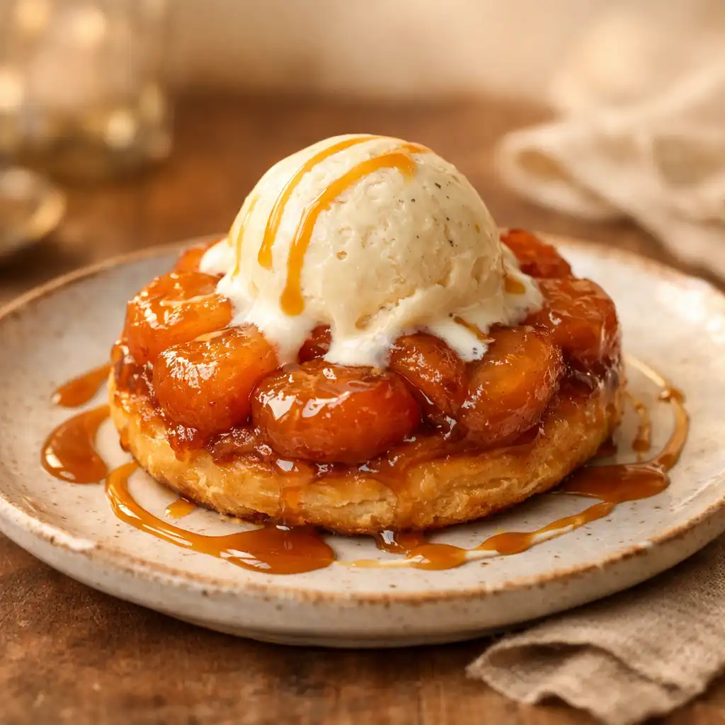 Tarte Tatin revisitée aux pommes caramélisées et glace vanille