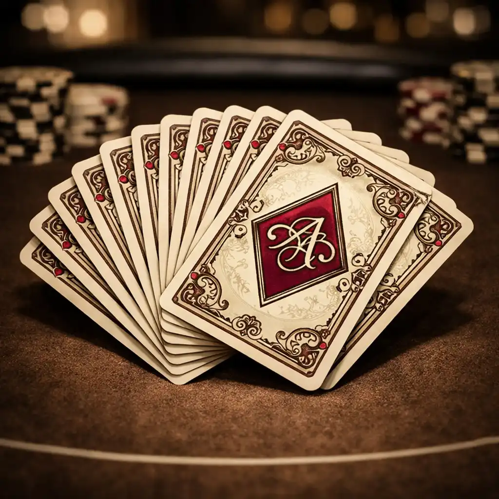 Cartes à jouer en éventail sur une table de poker