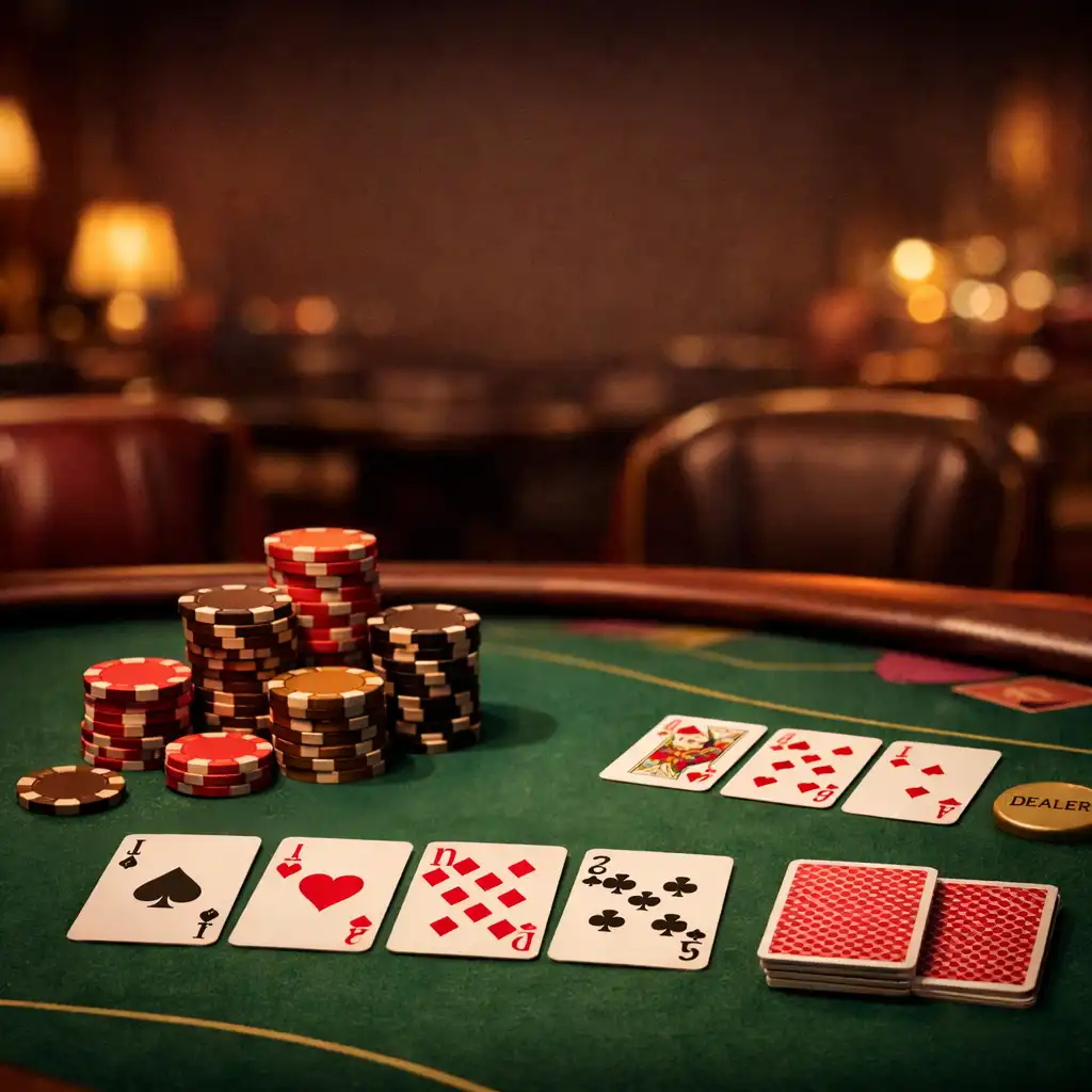 Table de poker physique dans un casino élégant avec cartes et jetons